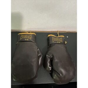 Vintage Everlast USA. 9oz Boxing Gloves Brown Leather Yellow Trim DAMAGED